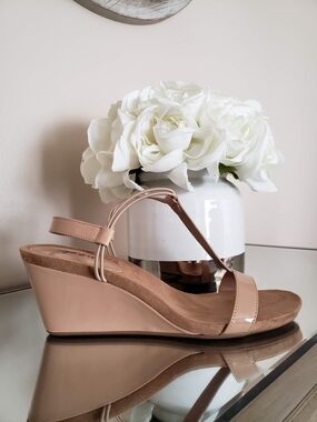 Style & Co. Nude Patent Wedge Sandals